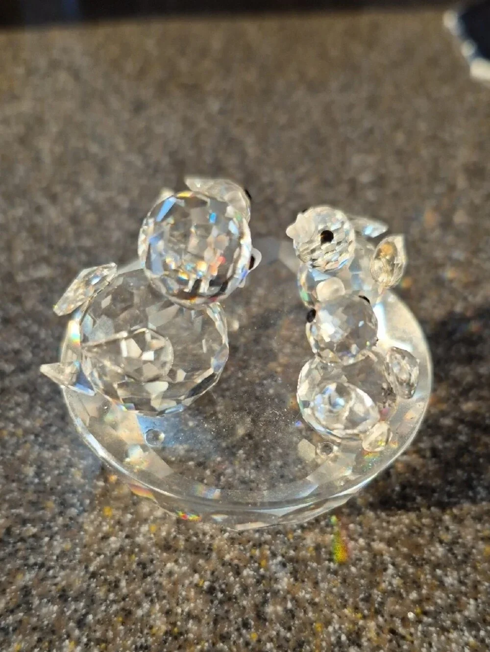 Retired Swarovski Mother Bird And Babies Figurine on Faceted Base 7470